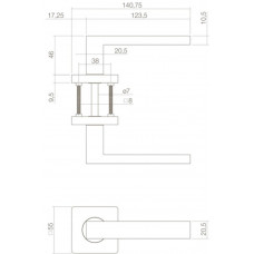 DEURKRUK HERA OP GEVEERDE ROZET 55X55X9.5MM +7MM NOKKEN ZWART