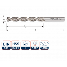 HSS-E SPIRAALBOOR, DIN338, TYPE TLS1000, 1.0MM ALUMINIUM