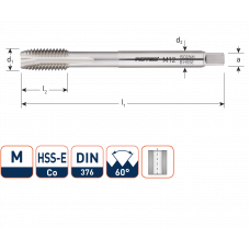 HSS-E MACHINETAP 'OPTI', DOORLOPEND, DIN 376, M12