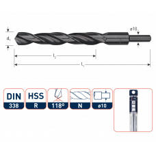 HSS-R SPIRAALBOOR, DIN 338, TYPE N, D2=10, ø12,0